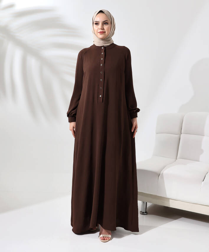 Çıtçıtlı Elbise - Acı Kahve - 1