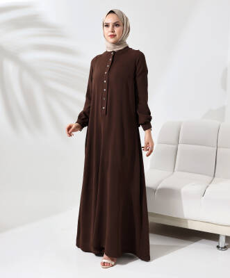 Çıtçıtlı Elbise - Acı Kahve - 3