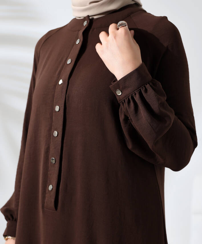 Çıtçıtlı Elbise - Acı Kahve - 4