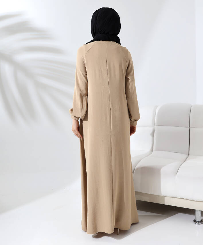 Çıtçıtlı Elbise - Bej - 4