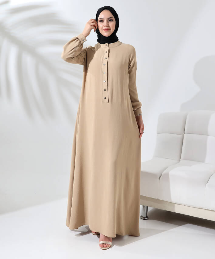 Çıtçıtlı Elbise - Bej - 1