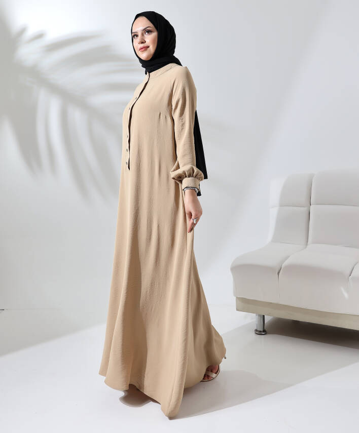 Çıtçıtlı Elbise - Bej - 2