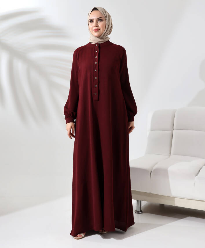 Çıtçıtlı Elbise - Bordo - 2