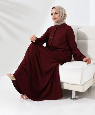 Çıtçıtlı Elbise - Bordo 