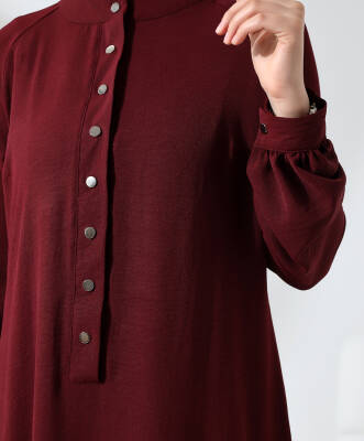 Çıtçıtlı Elbise - Bordo - 3
