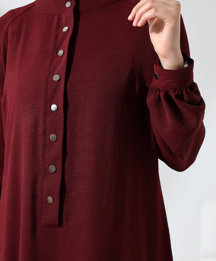 Çıtçıtlı Elbise - Bordo - 3