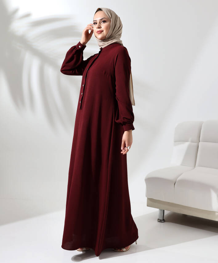 Çıtçıtlı Elbise - Bordo - 4