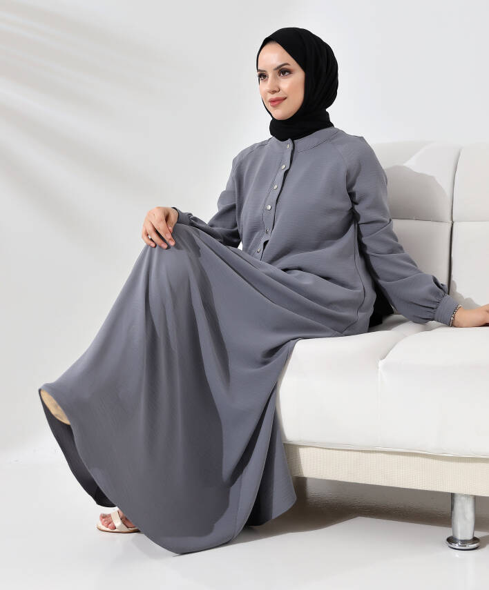 Çıtçıtlı Elbise - Gri - 1