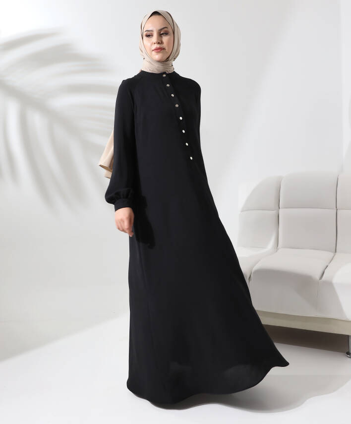 Çıtçıtlı Elbise - Siyah - 1