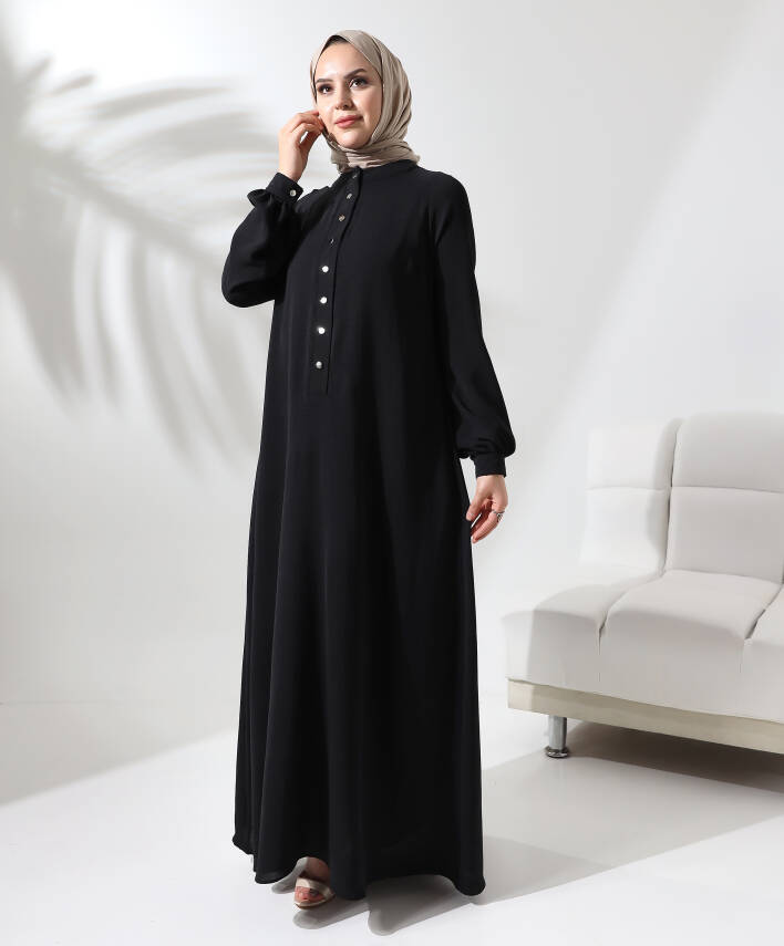 Çıtçıtlı Elbise - Siyah - 3