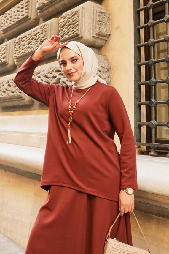 Etekli Tunik Takım - Acı Kahve - 1