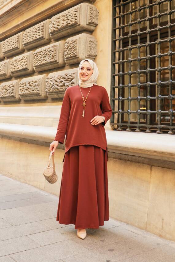 Etekli Tunik Takım - Acı Kahve - 4