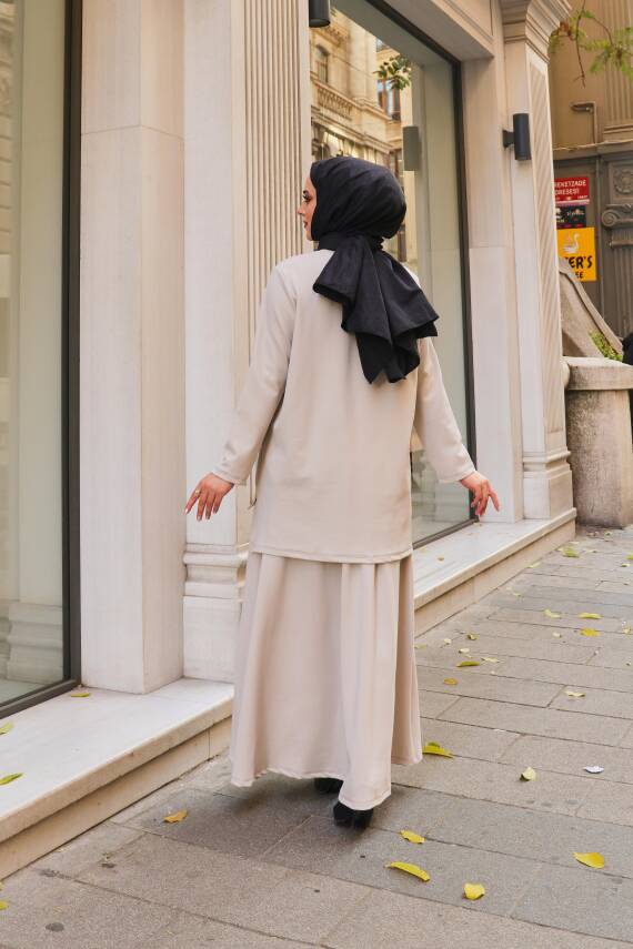 Etekli Tunik Takım - Bej - 5