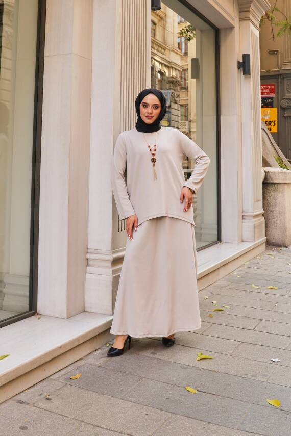 Etekli Tunik Takım - Bej - 4