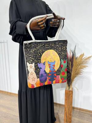 Goblen Dokuma Renkli Etnik Desenli Kadın Omuz Çantası - Ay Manzarası - 3