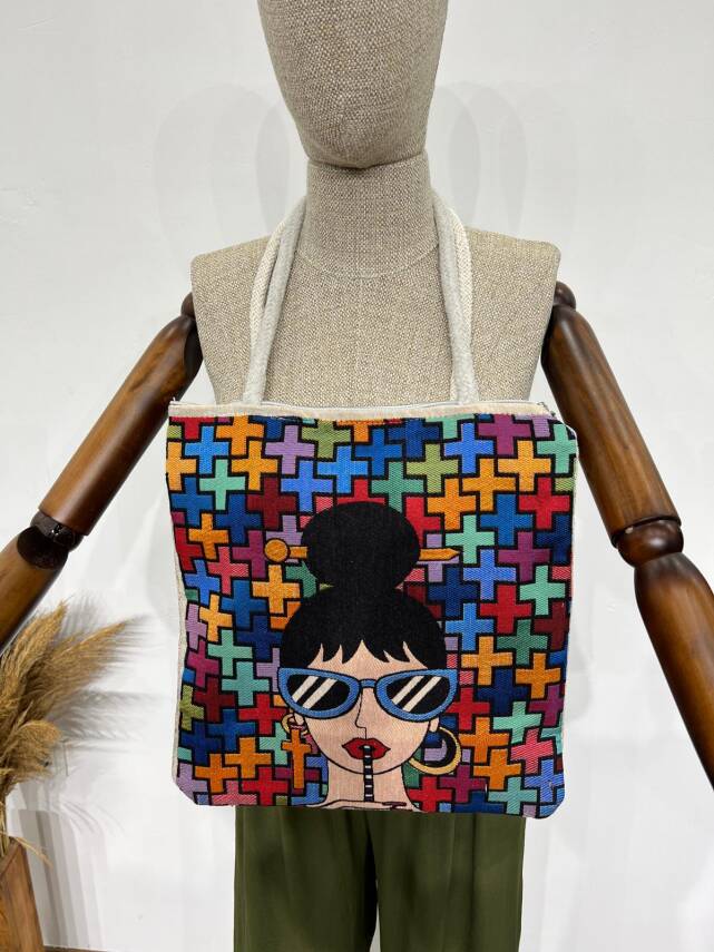 Goblen Dokuma Renkli Etnik Desenli Kadın Omuz Çantası - Cool - 4