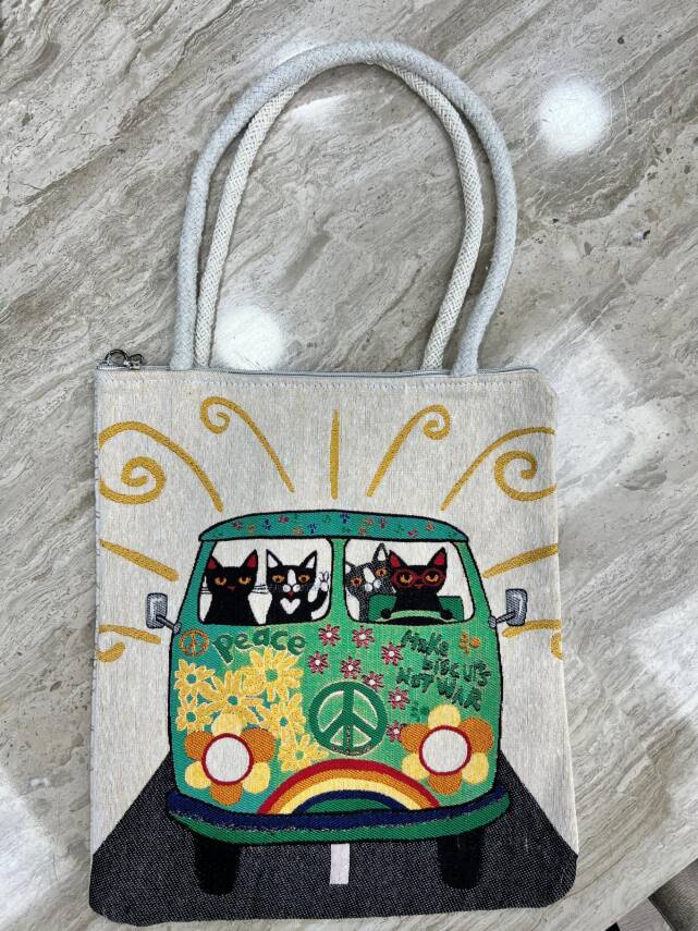Goblen Dokuma Renkli Etnik Desenli Kadın Omuz Çantası - Özgür Kediler - 6