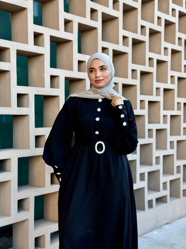 Kristal Taşlı Abaya - Siyah - 1