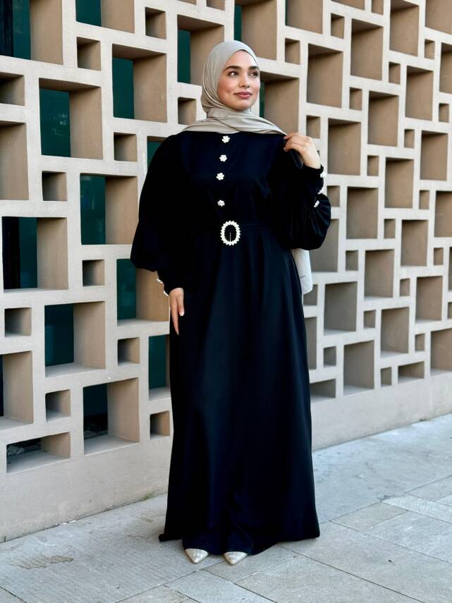 Kristal Taşlı Abaya - Siyah - 3