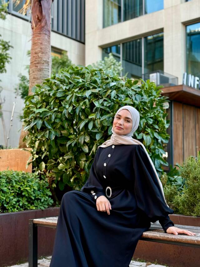 Kristal Taşlı Abaya - Siyah - 4