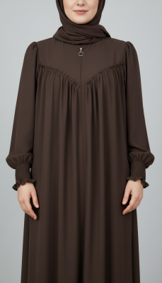 V Roba Büzgülü Ferace - Acı Kahve - 