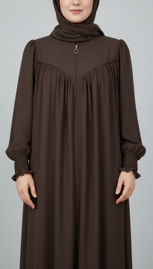 V Roba Büzgülü Ferace - Acı Kahve - 1