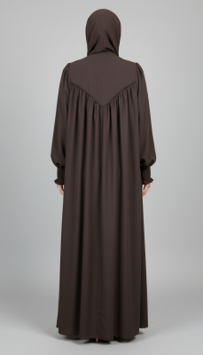 V Roba Büzgülü Ferace - Acı Kahve - 5