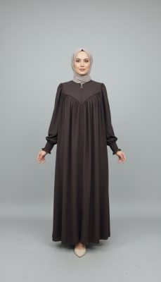 V Roba Büzgülü Ferace - Acı Kahve - 4