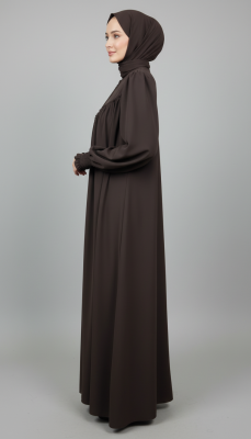 V Roba Büzgülü Ferace - Acı Kahve - 6