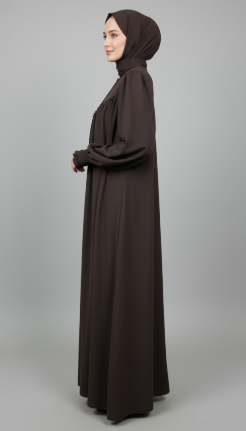 V Roba Büzgülü Ferace - Acı Kahve - 6