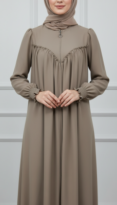 V Roba Büzgülü Ferace - Bej - 