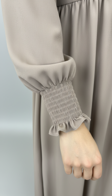 V Roba Büzgülü Ferace - Bej - 3