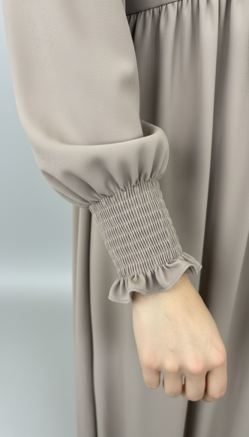 V Roba Büzgülü Ferace - Bej - 3