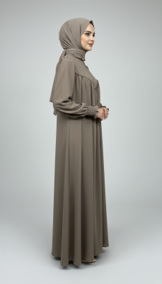 V Roba Büzgülü Ferace - Bej - 4