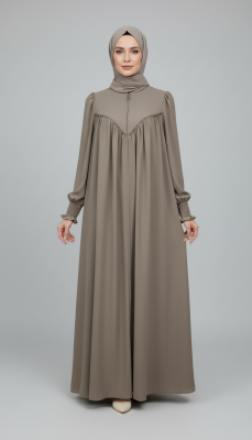 V Roba Büzgülü Ferace - Bej - 5