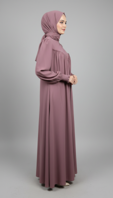 V Roba Büzgülü Ferace - Gül Kurusu - 3