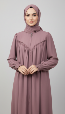 V Roba Büzgülü Ferace - Gül Kurusu - 