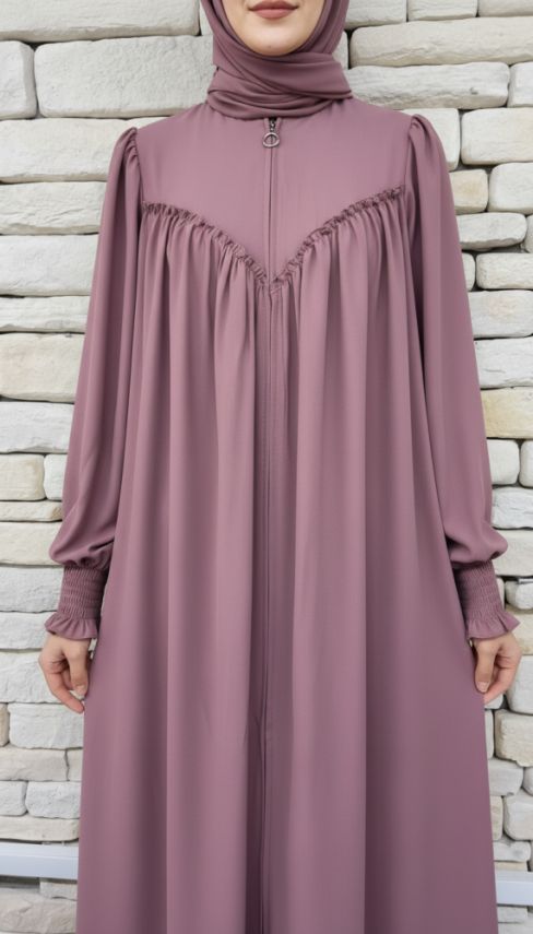 V Roba Büzgülü Ferace - Gül Kurusu - 6