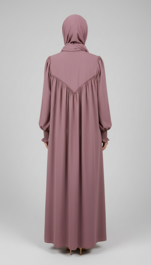 V Roba Büzgülü Ferace - Gül Kurusu - 7