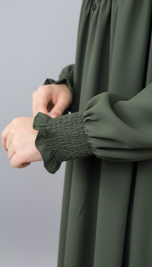 V Roba Büzgülü Ferace - Haki - 3