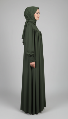 V Roba Büzgülü Ferace - Haki - 4