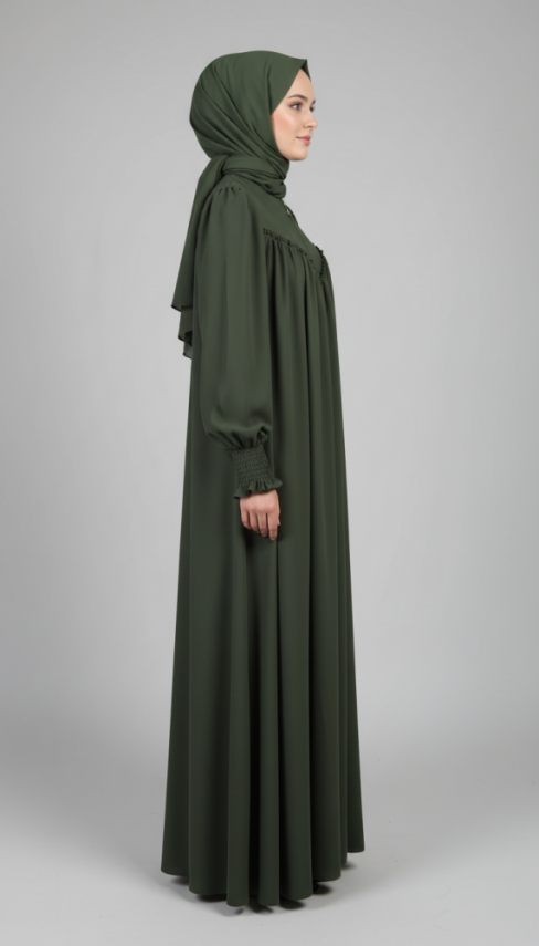 V Roba Büzgülü Ferace - Haki - 4