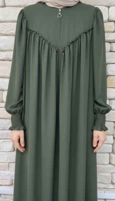 V Roba Büzgülü Ferace - Haki - 