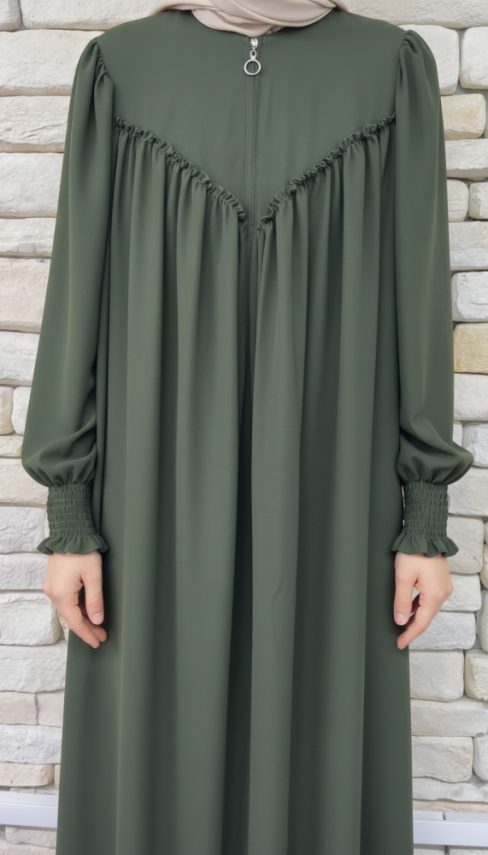 V Roba Büzgülü Ferace - Haki - 1