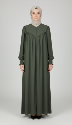 V Roba Büzgülü Ferace - Haki - 5