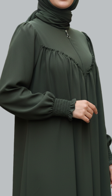 V Roba Büzgülü Ferace - Haki - 6