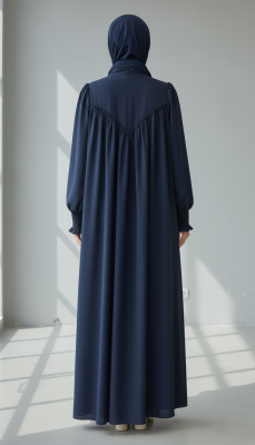 V Roba Büzgülü Ferace - Lacivert - 3