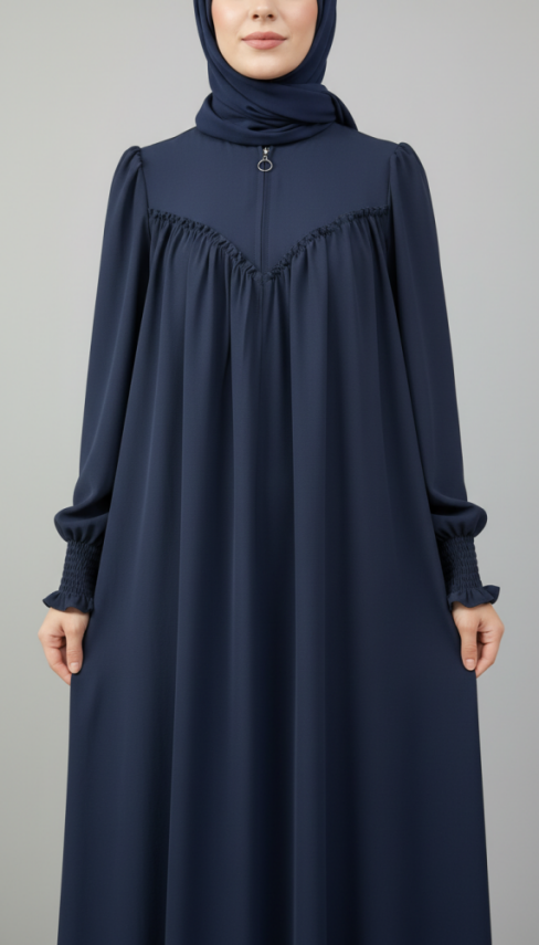 V Roba Büzgülü Ferace - Lacivert - 1