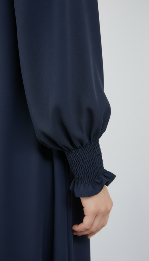 V Roba Büzgülü Ferace - Lacivert - 6