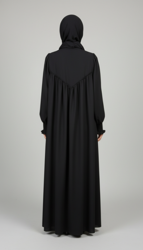 V Roba Büzgülü Ferace - Siyah - 3